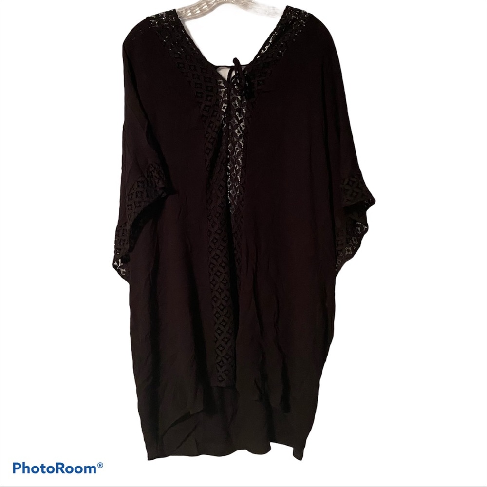 Tropical Escape Lace Trim Sheer Swim Cover Up L